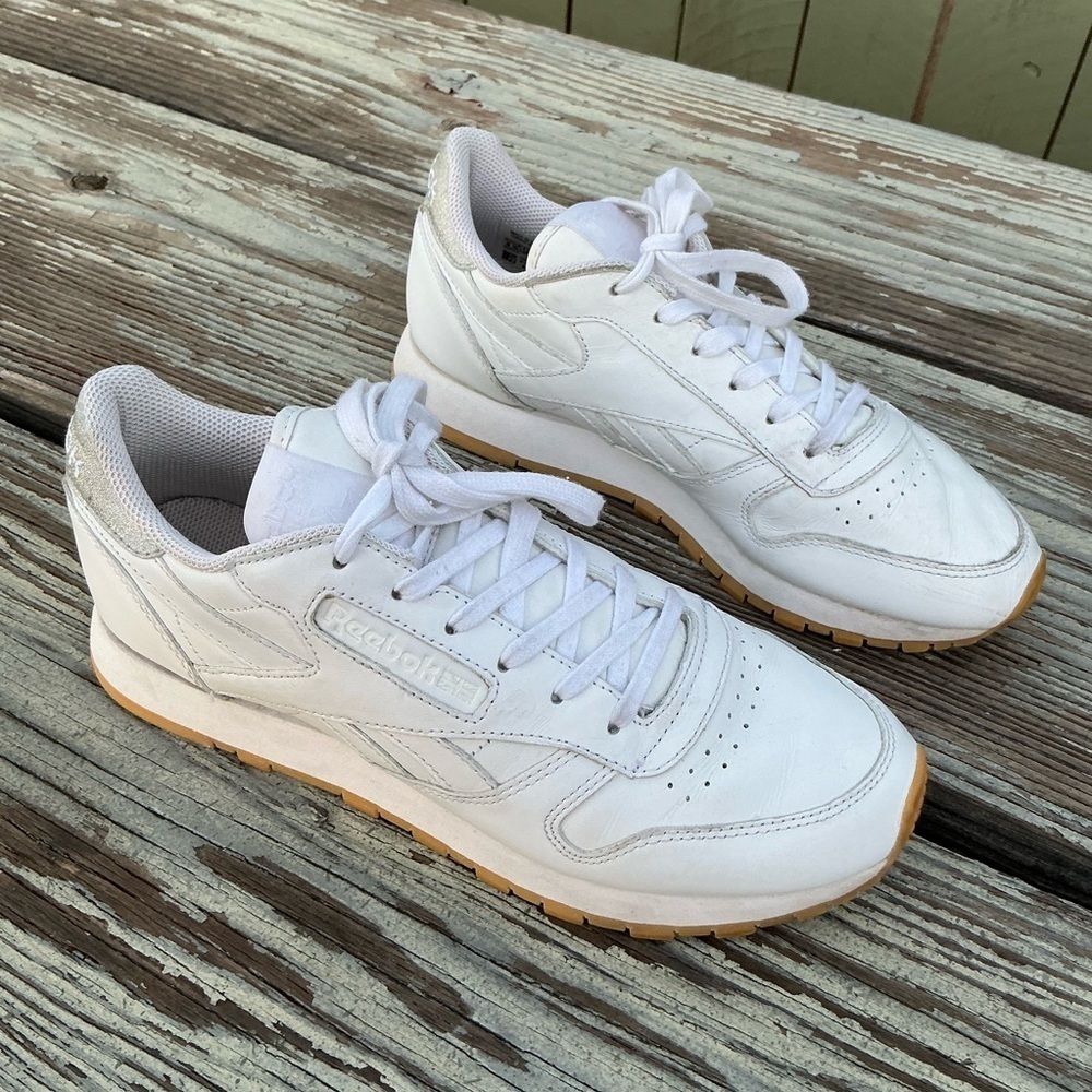 Reebok White Leather Sneakers with Gum Sole